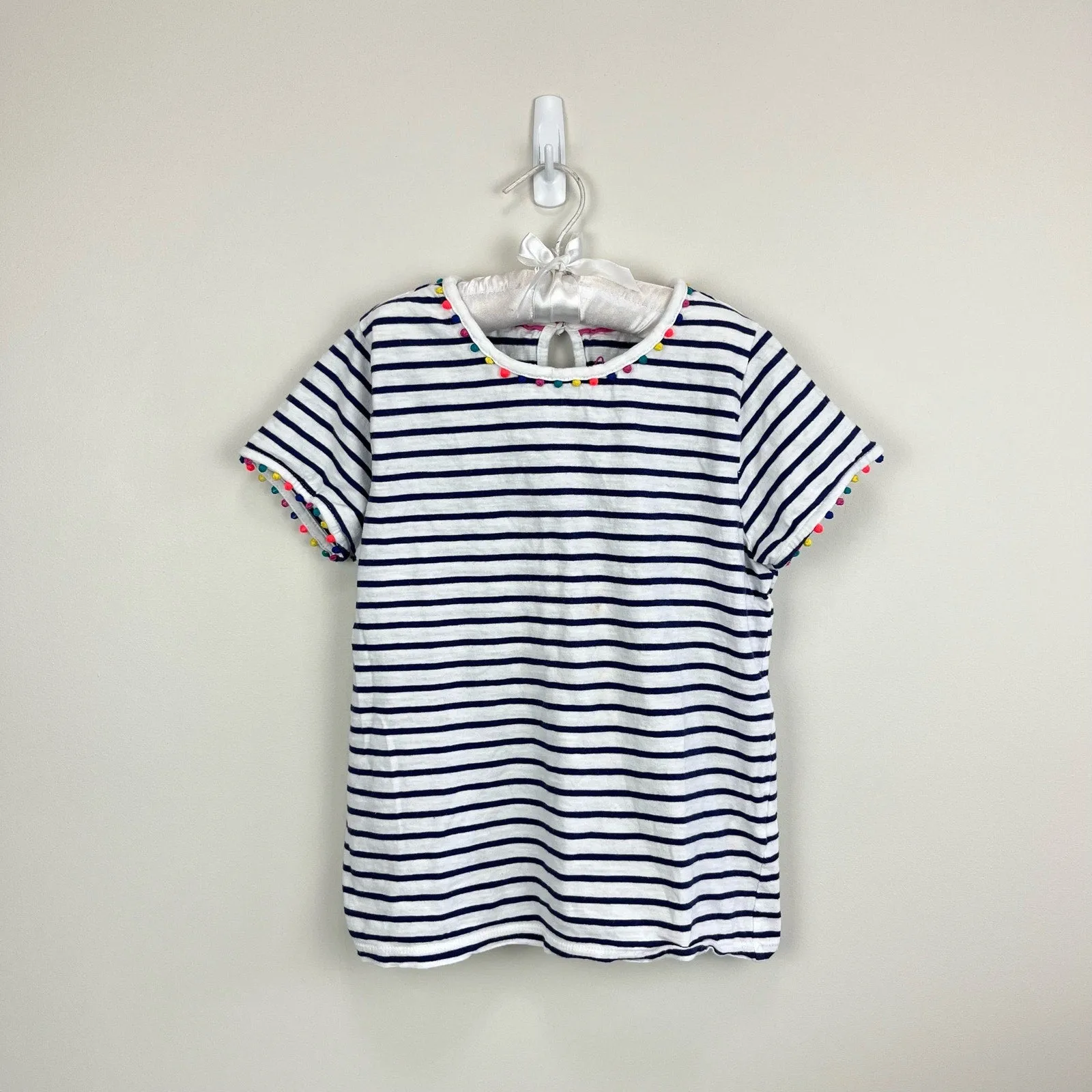 Flash Sale! Mini Boden Charlie Navy Stripe Pom Pom Tee 9-10  Limited Release!