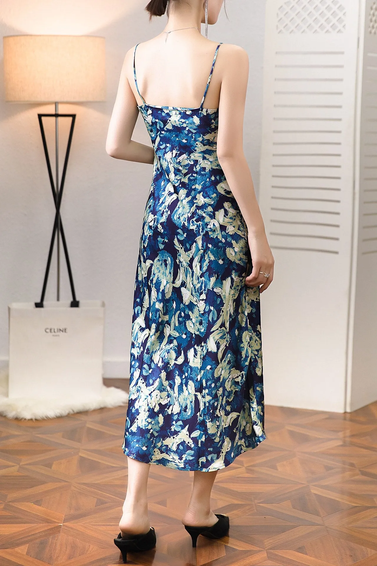 Flash Sale! Spaghetti strap Back Low-cut  V-neck Midi Dress  Last Chance!