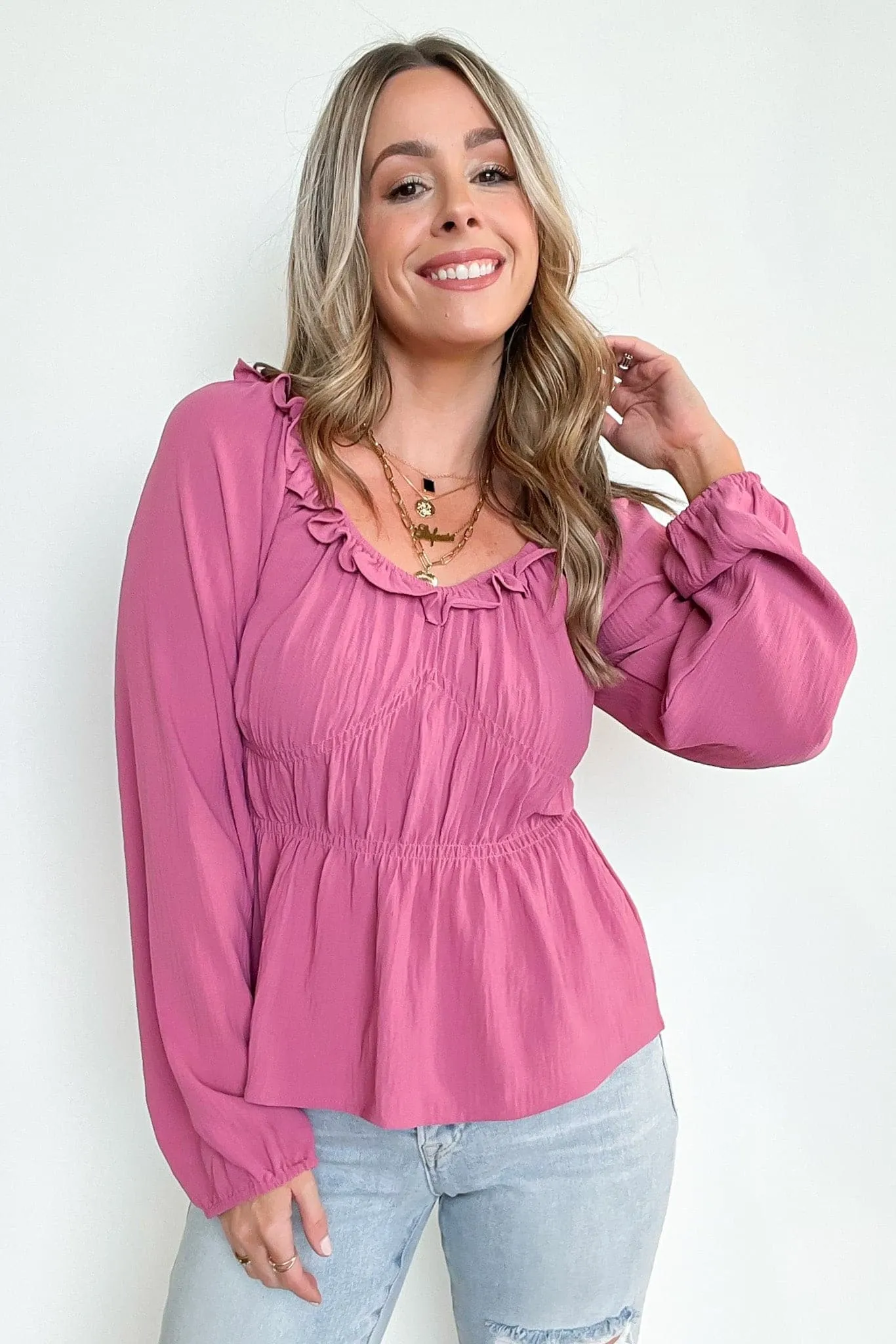 Flirtatious Ways Ruched Ruffle Top - FINAL SALE