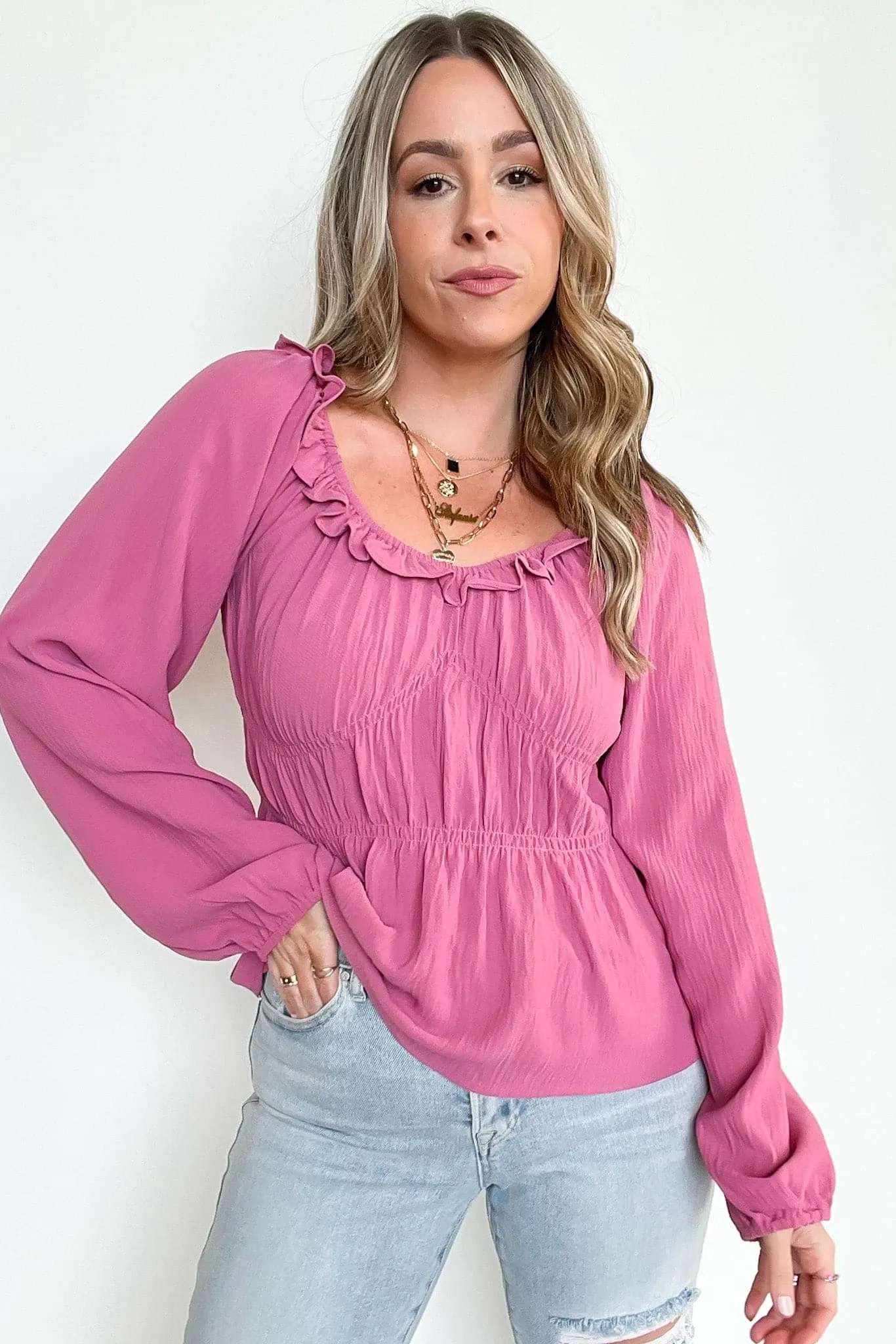 Flirtatious Ways Ruched Ruffle Top - FINAL SALE