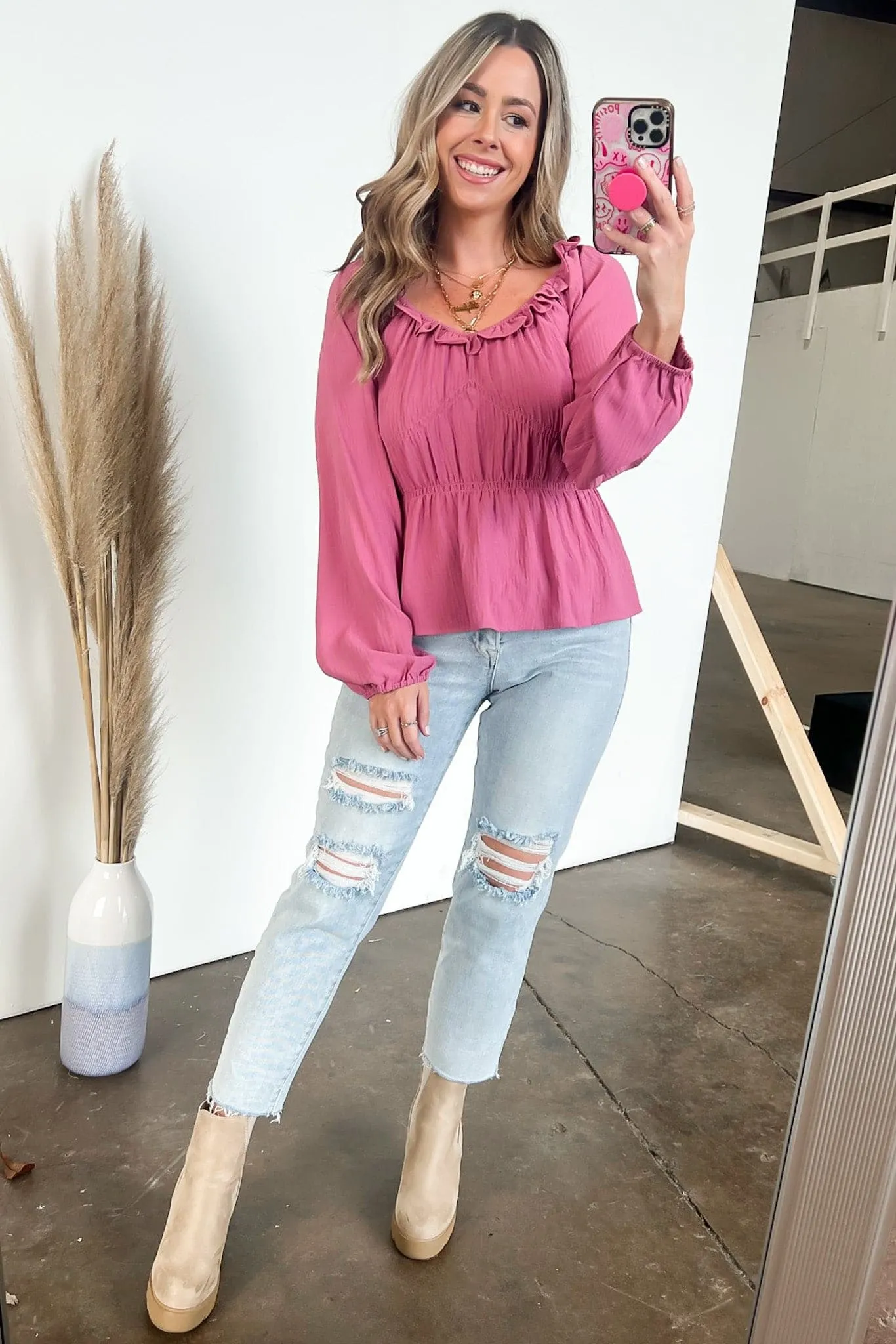 Flirtatious Ways Ruched Ruffle Top - FINAL SALE
