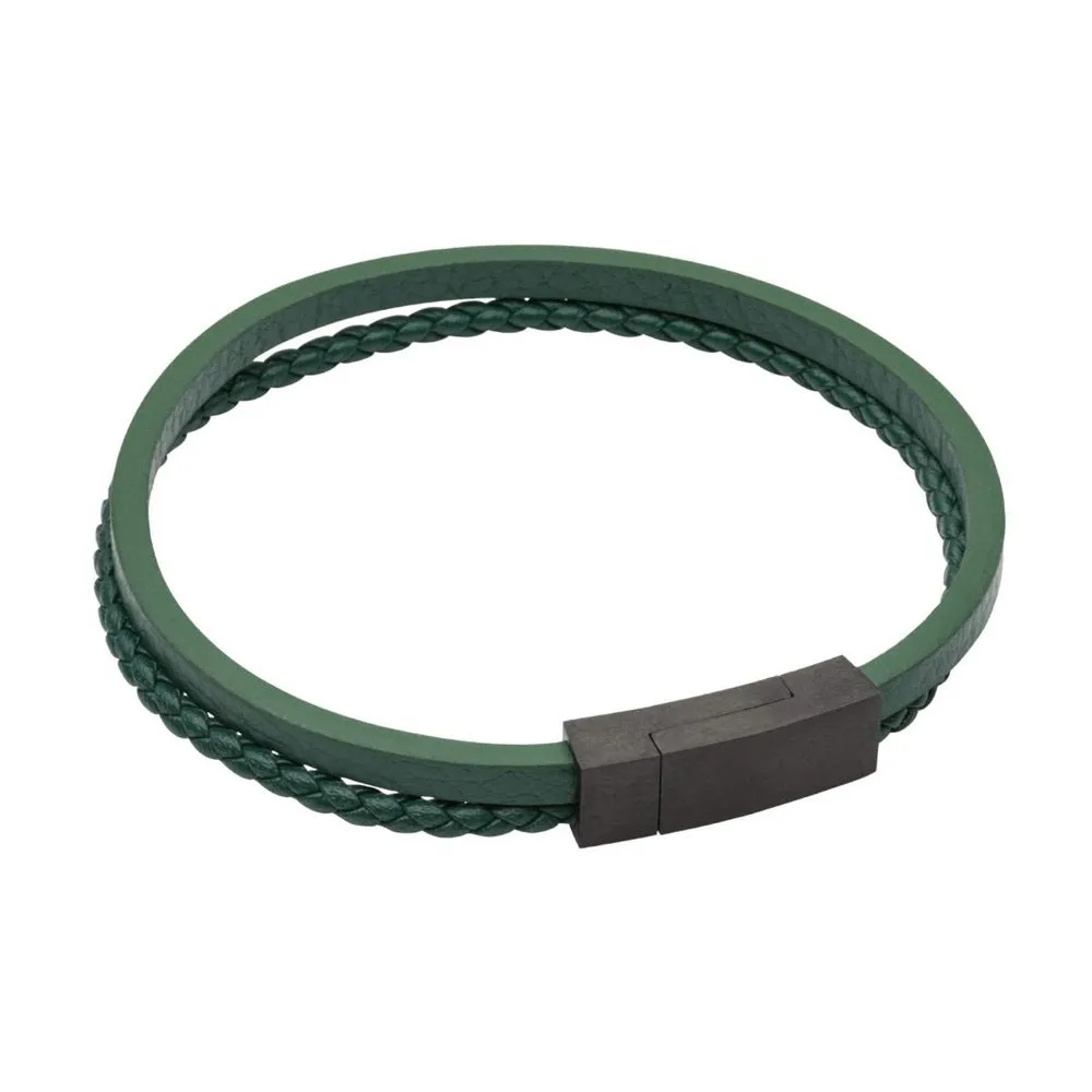 Fred Bennett Green Leather Mens Bracelet B5430