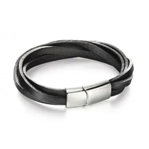 Fred Bennett Multi Strand Black Leather Mens Bracelet B5055