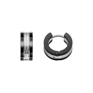Fred Bennett Stainless Steel and Black PVD Huggie Hoop Earrings E6570B