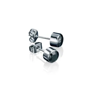 Fred Bennett Stainless Steel with Black CZ Bezel Set Stud Earrings E3795