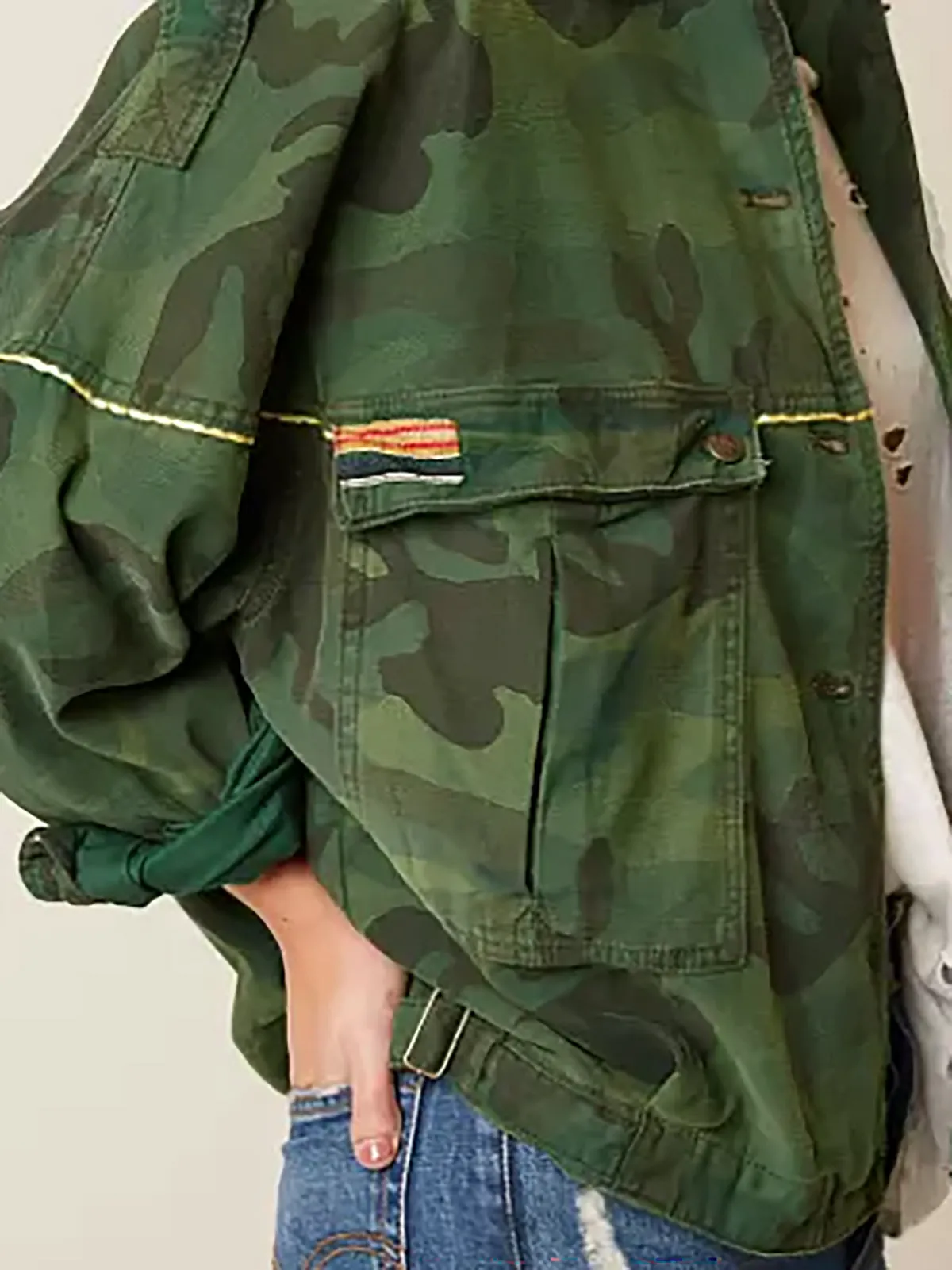 Free People Size 14 Green Camoflage Jacket