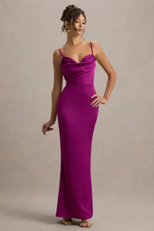 Gia | Dark Pink Satin Cowl-Neck Maxi Dress Club L London
