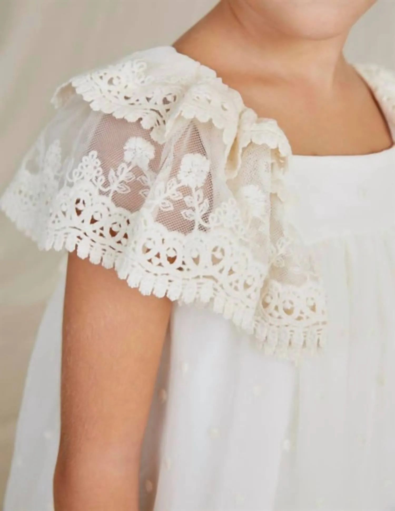 Girl's Embroidered Tulle Dress In Cream