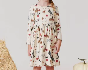 Girls Organic Long Sleeve Steph Dress In Spooky Dogs
