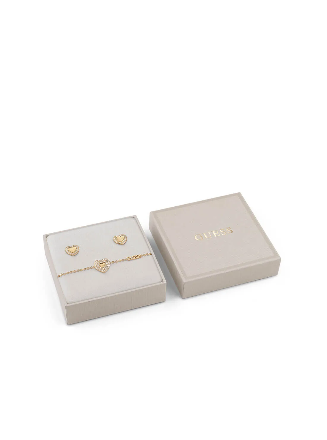 Gold Amami Crystal Heart Bracelet and Stud Earrings Set Guess