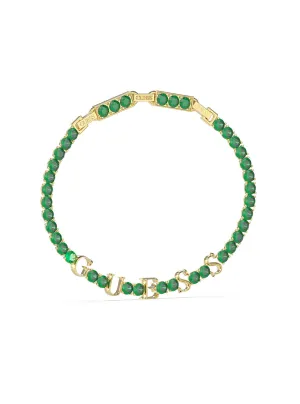Gold Arm Party Emerald Green Logo Tennis Bracelet Guess