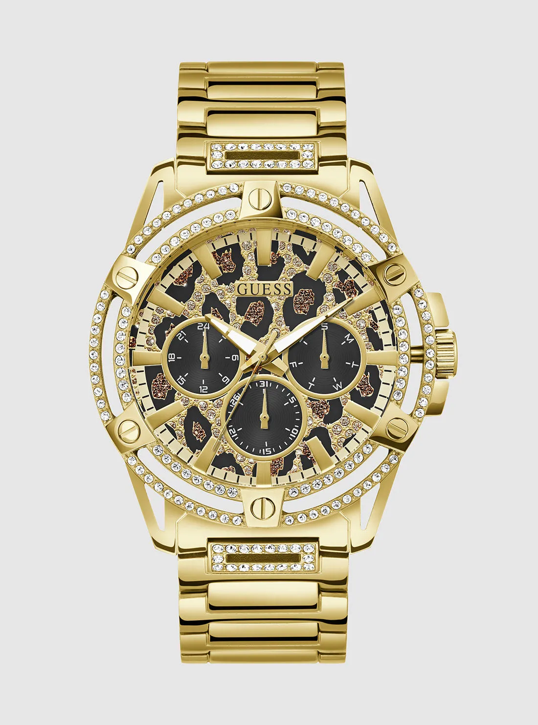 Gold King Animal Print Dial Link Watch Guess