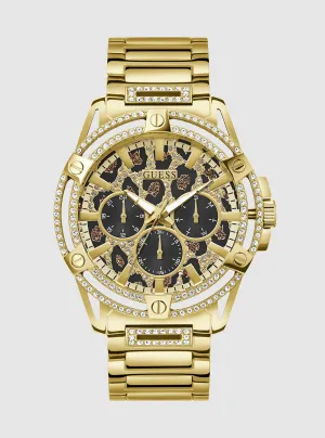 Gold King Animal Print Dial Link Watch Guess
