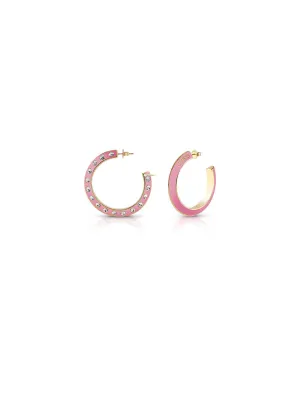 Gold Pink Crystal Hoop Earrings Guess