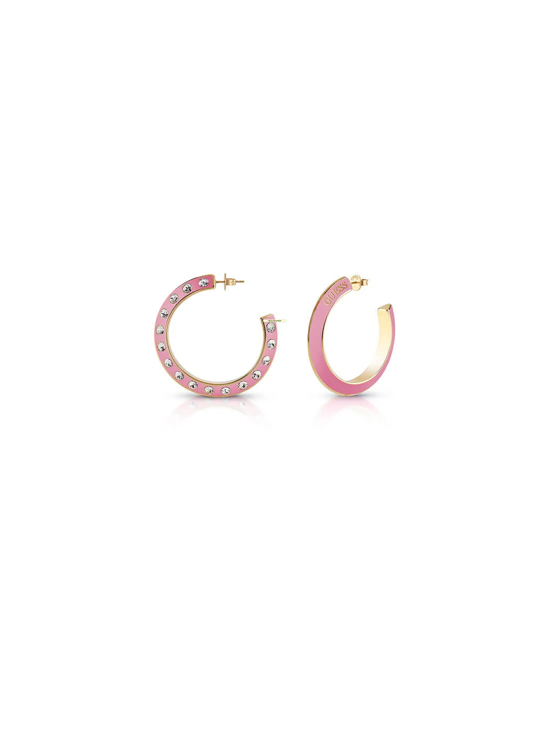 Gold Pink Crystal Hoop Earrings Guess