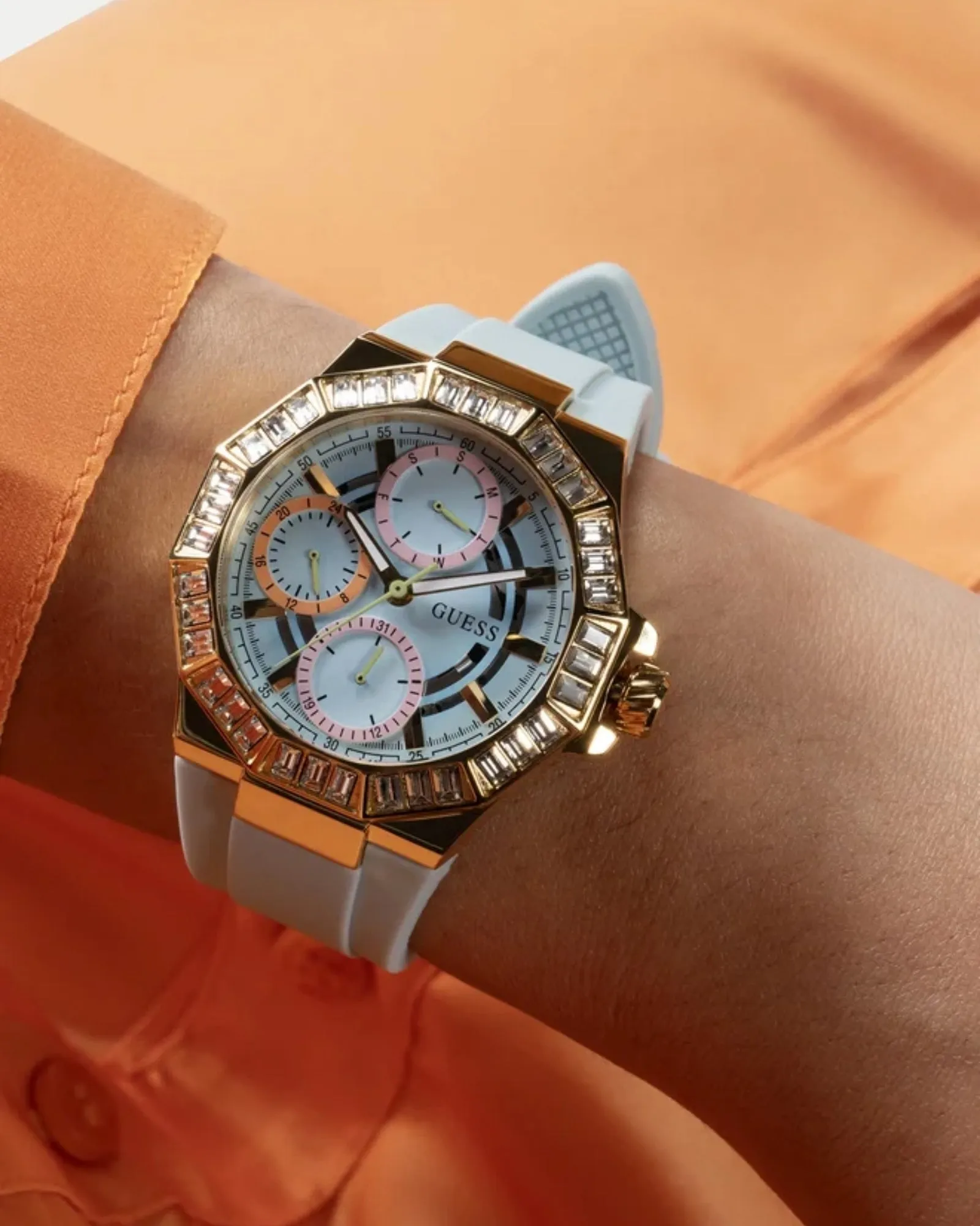 Gold Selene Crystal Silicone Watch Guess