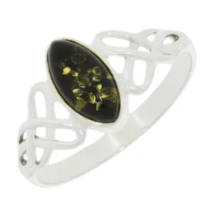 Green Amber Sterling Silver Celtic Ring