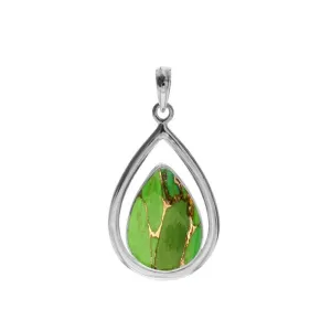 Green Mohave Turquoise Sterling Silver Teardrop Pendant & Chain