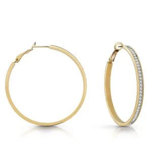 Guess Crystal Set Large Hoop Earrings JUBE02247JWYGT - Gold Tone