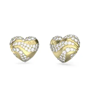 Guess Heart Waves Crystal Stud Earrings JUBE04504JWYGT - Gold Tone