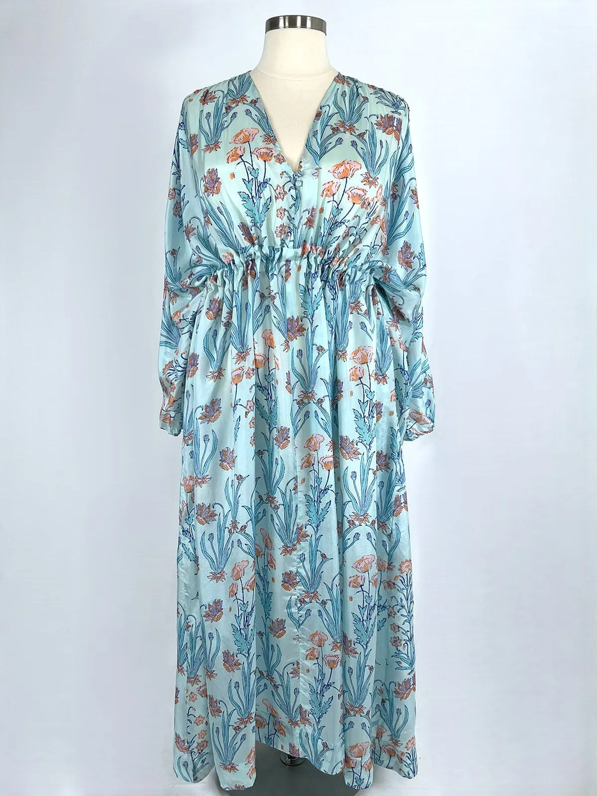 Hannah Artwear Size Open Aqua & Coral Bold Floral Kaftan Dress