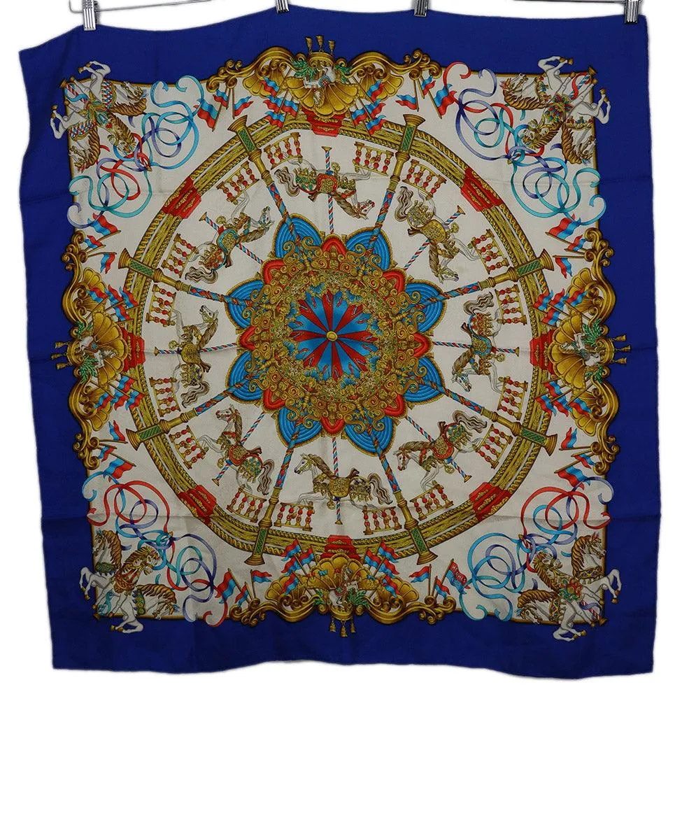 Hermes Luna Park Print Silk Scarf