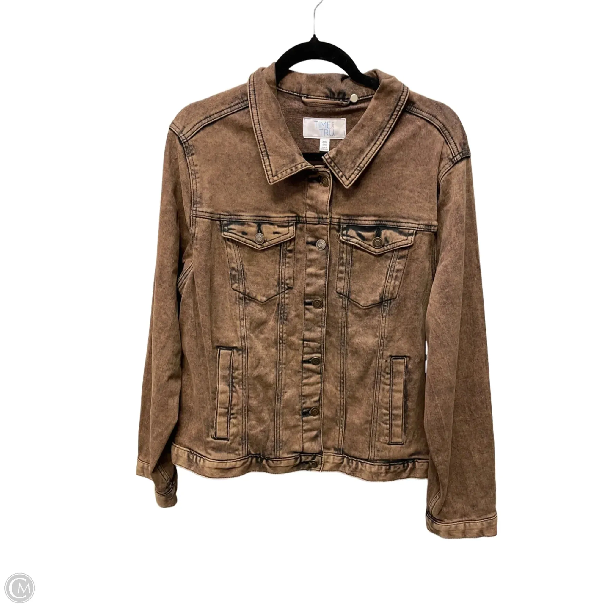 Jacket Denim By Time And Tru In Brown, Size: 2x