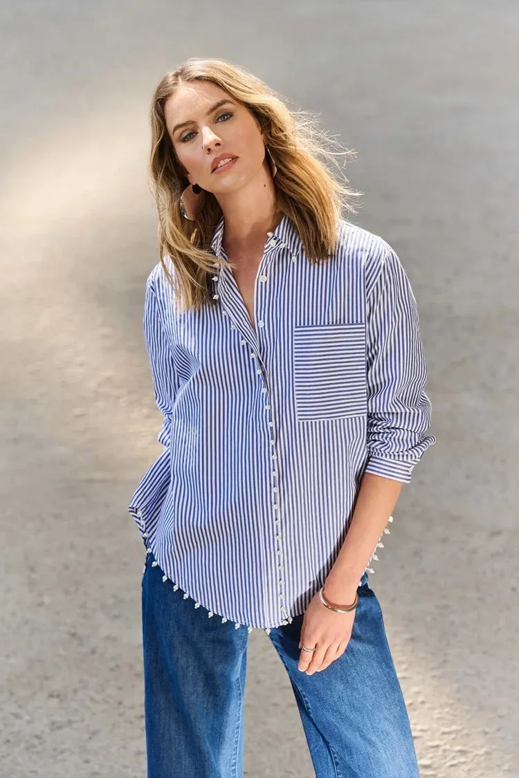 Joseph Ribkoff - Striped Stretch Cotton Shirt - 251942 - Blue/White Stripe