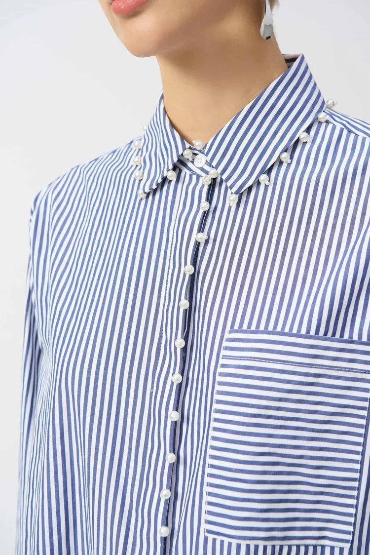 Joseph Ribkoff - Striped Stretch Cotton Shirt - 251942 - Blue/White Stripe