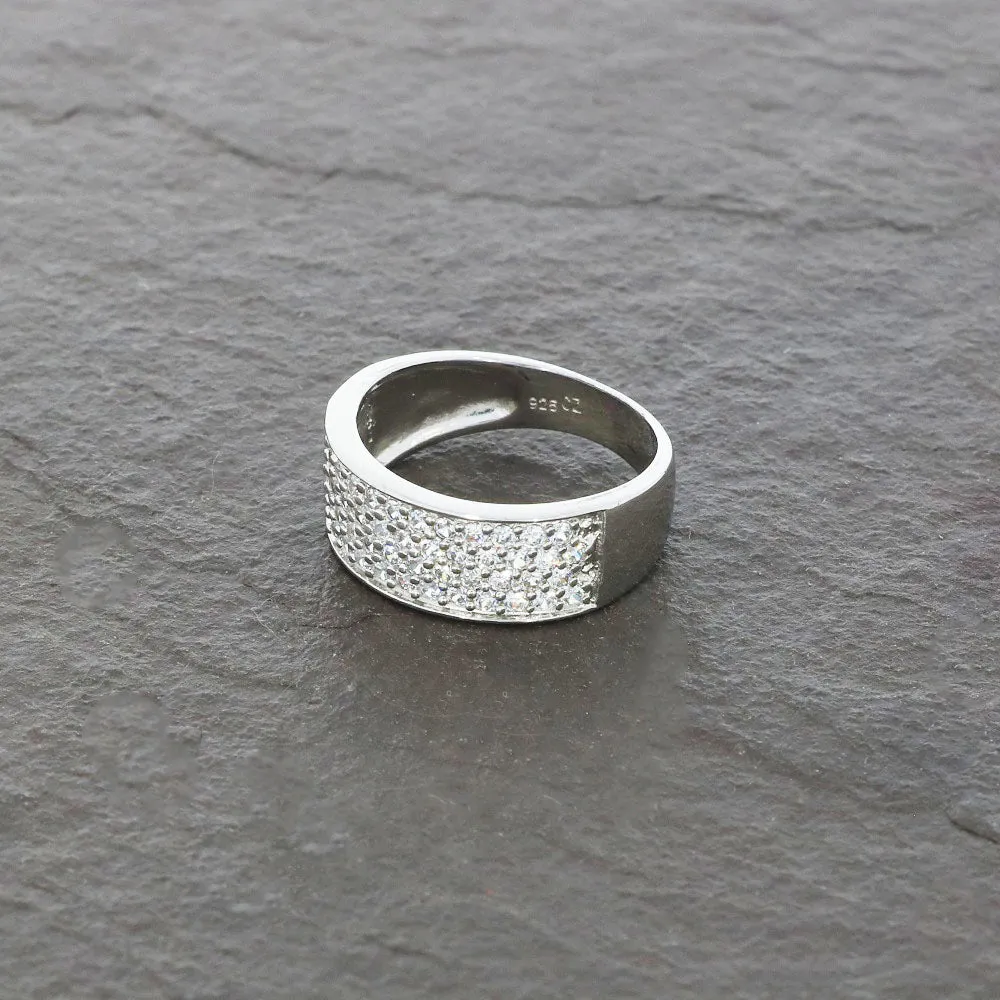 Ladies Sterling Silver Cubic Zirconia Pave Ring Size P