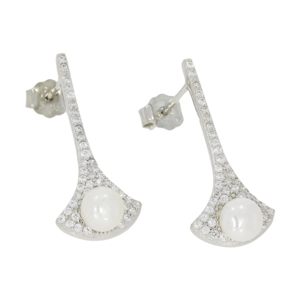 Lido Cubic Zirconia Freshwater Pearl Long Bar Drop Earrings LH108E