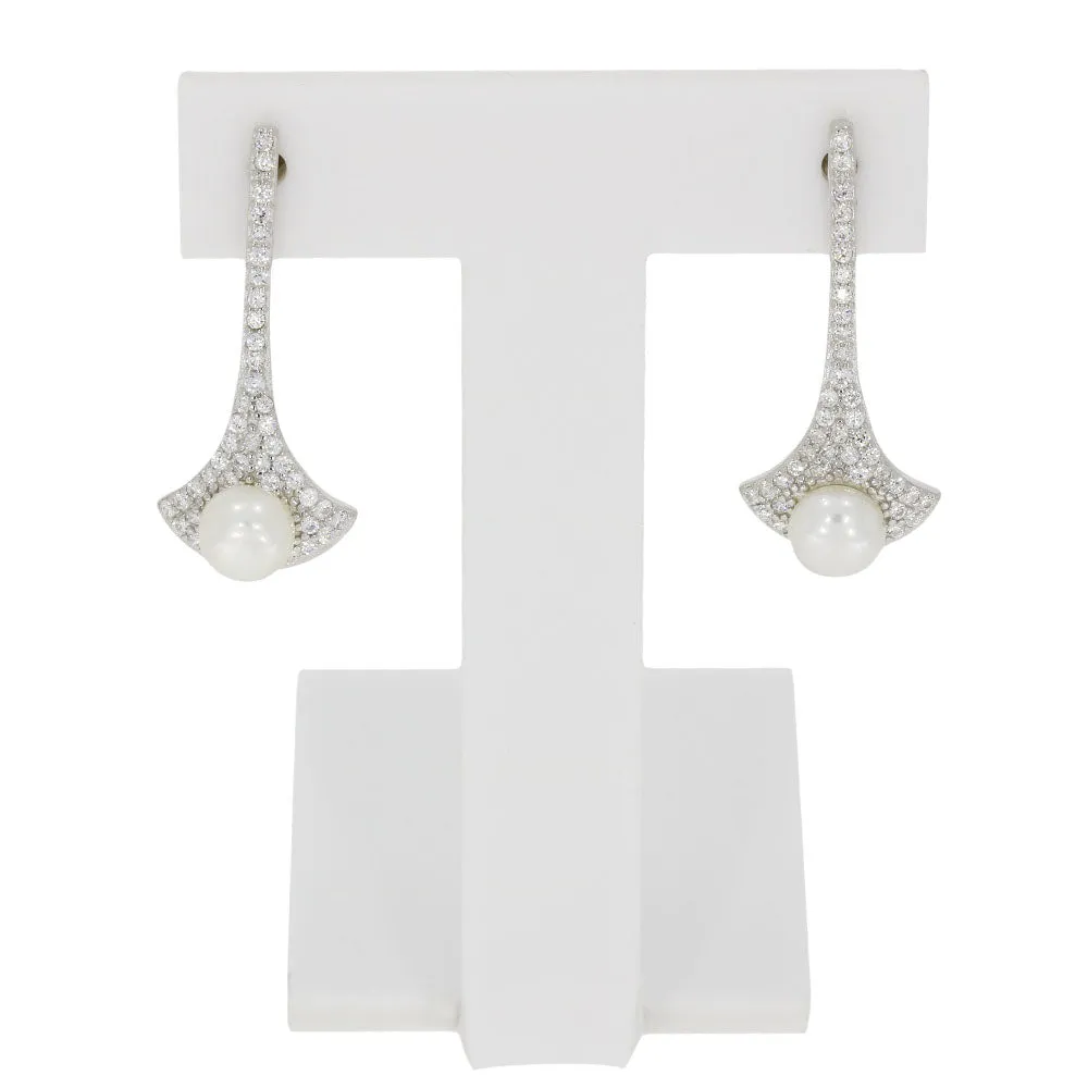 Lido Cubic Zirconia Freshwater Pearl Long Bar Drop Earrings LH108E