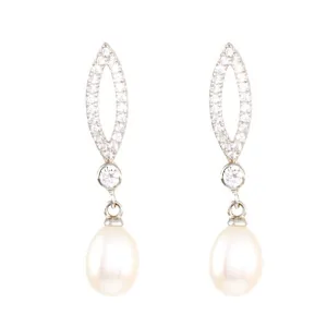 Lido Pearls Cubic Zirconia White Freshwater Pearl Drop Earrings T174EW
