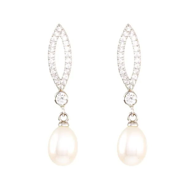 Lido Pearls Cubic Zirconia White Freshwater Pearl Drop Earrings T174EW