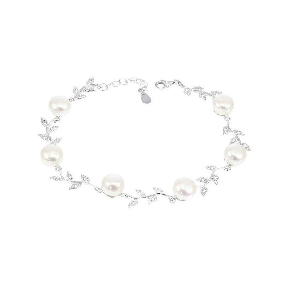 Lido Pearls Freshwater Pearl and Cubic Zirconia Leaf Bracelet C22BW