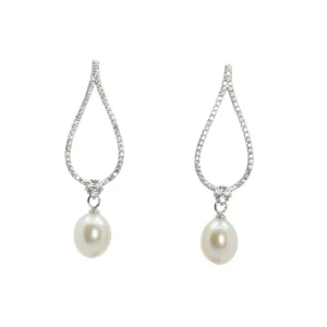 Lido Pearls White Freshwater Pearl Silver CZ Drop Earrings C61E