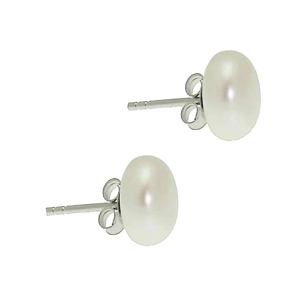 Lido Pearls White Freshwater Pearl Silver Stud Earrings Medium MEDSW