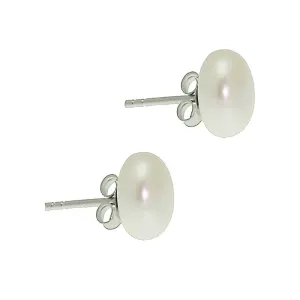 Lido Pearls White Freshwater Pearl Silver Stud Earrings Medium MEDSW
