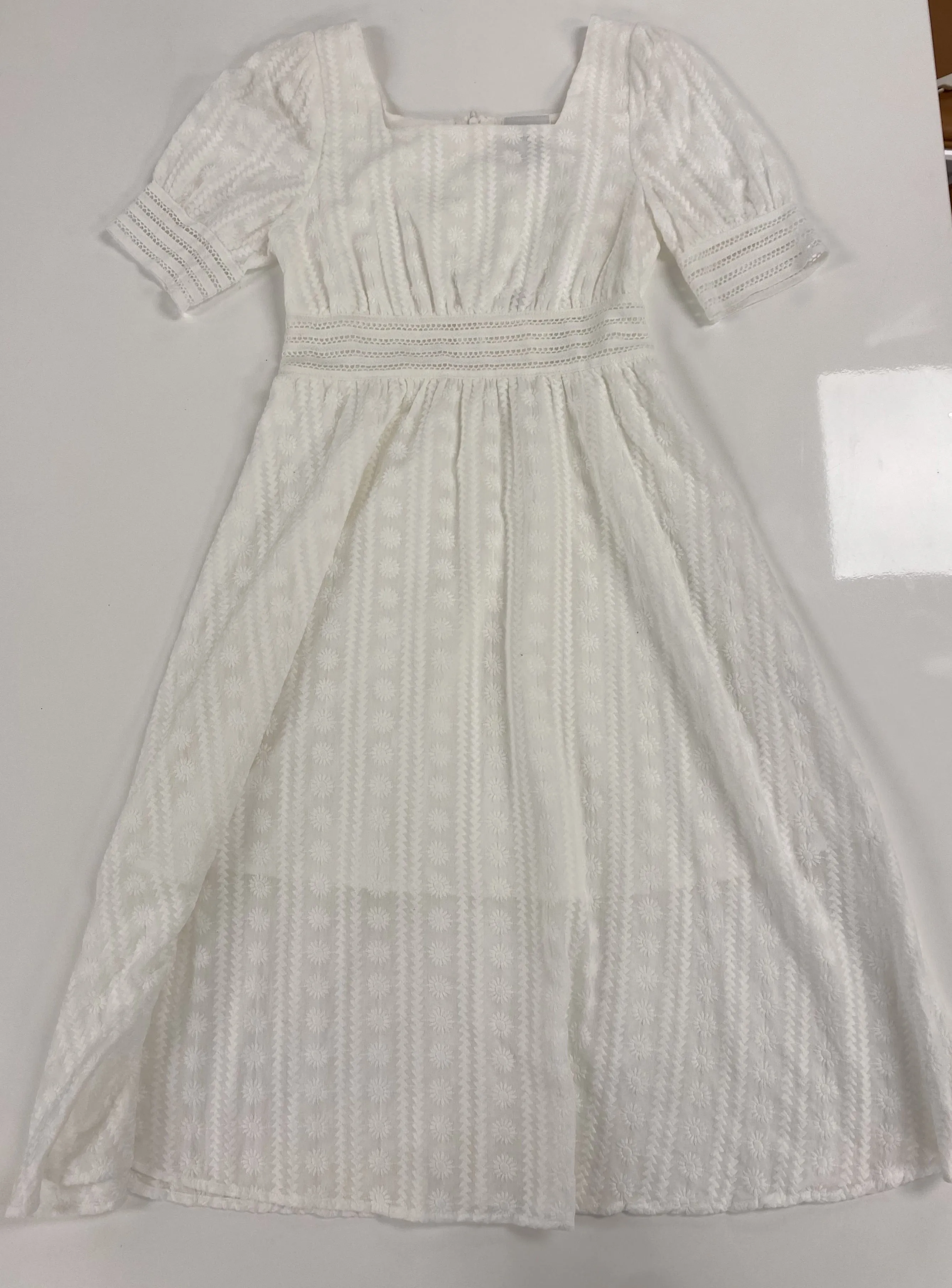 Limited Edition Short Sleeve White Embroidered Vintage Midi Dress  Last Chance!