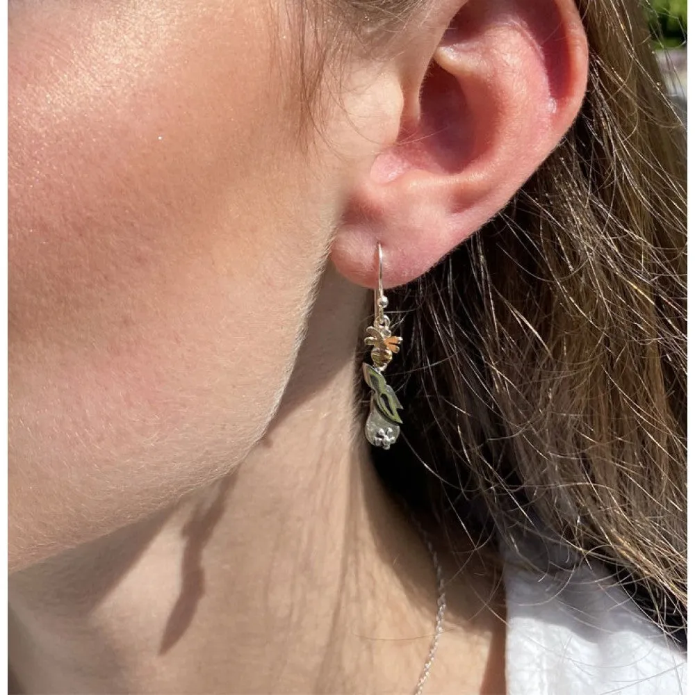 Linda MacDonald Bunny Sterling Silver and 9ct Gold Drop Earrings The Bunny and the Bee Collection DBUNB