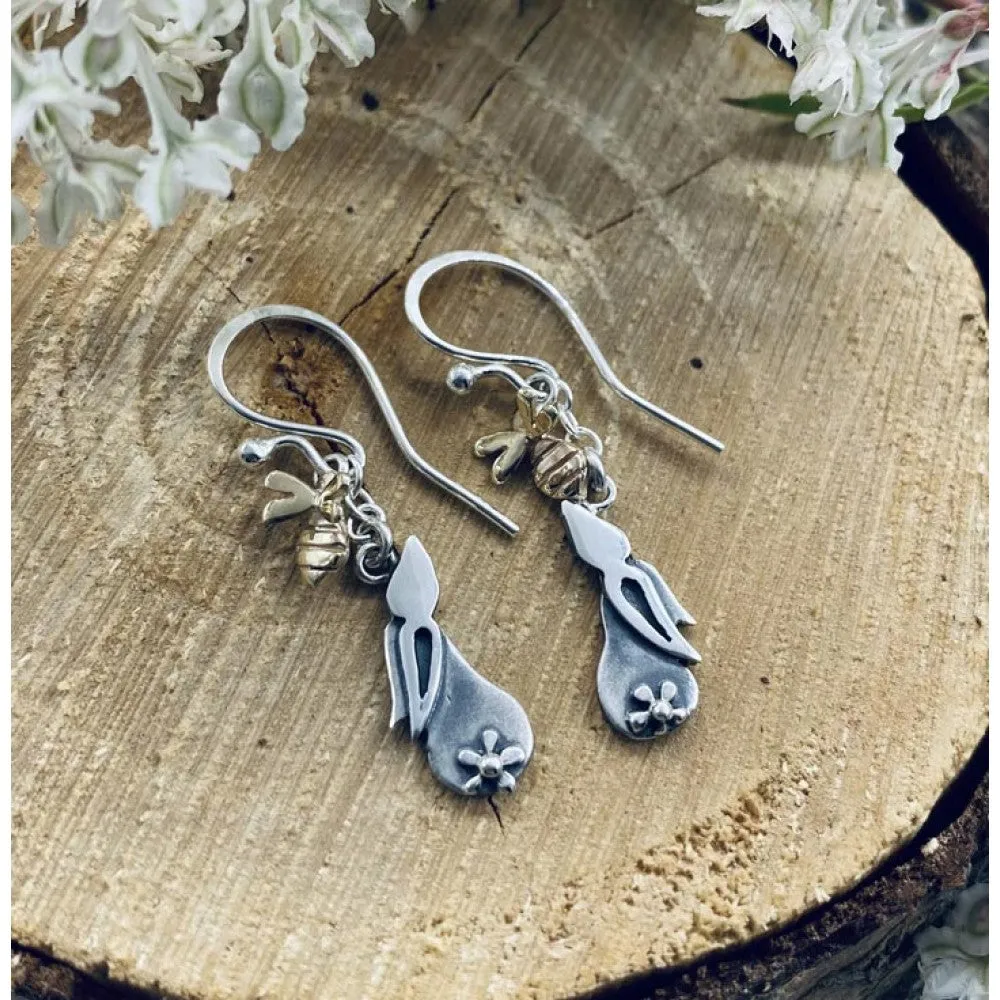 Linda MacDonald Bunny Sterling Silver and 9ct Gold Drop Earrings The Bunny and the Bee Collection DBUNB