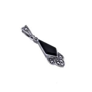 London Vintage Sterling Silver Marcasite and Onyx Pendant
