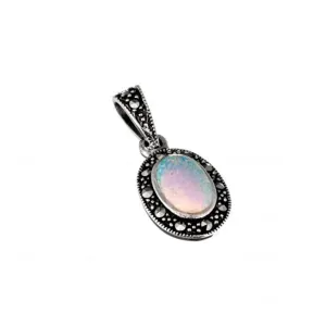 London Vintage Sterling Silver Marcasite and Opal Pendant