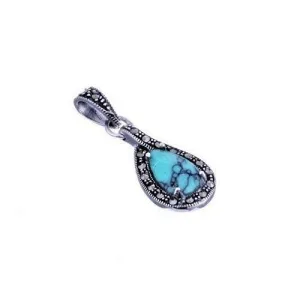 London Vintage Sterling Silver Marcasite and Turquoise Pendant