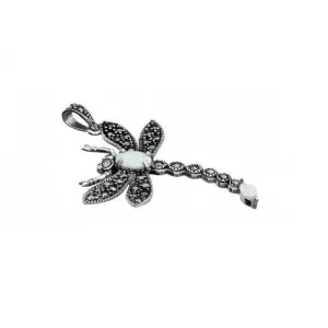London Vintage Sterling Silver Marcasite Dragonfly Pendant