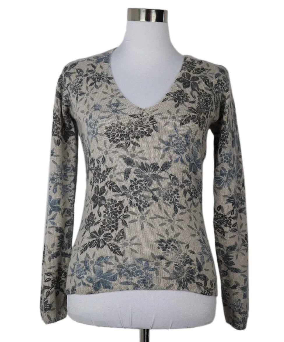 Loro Piana Blue & Grey Floral Cashmere Sweater sz 2