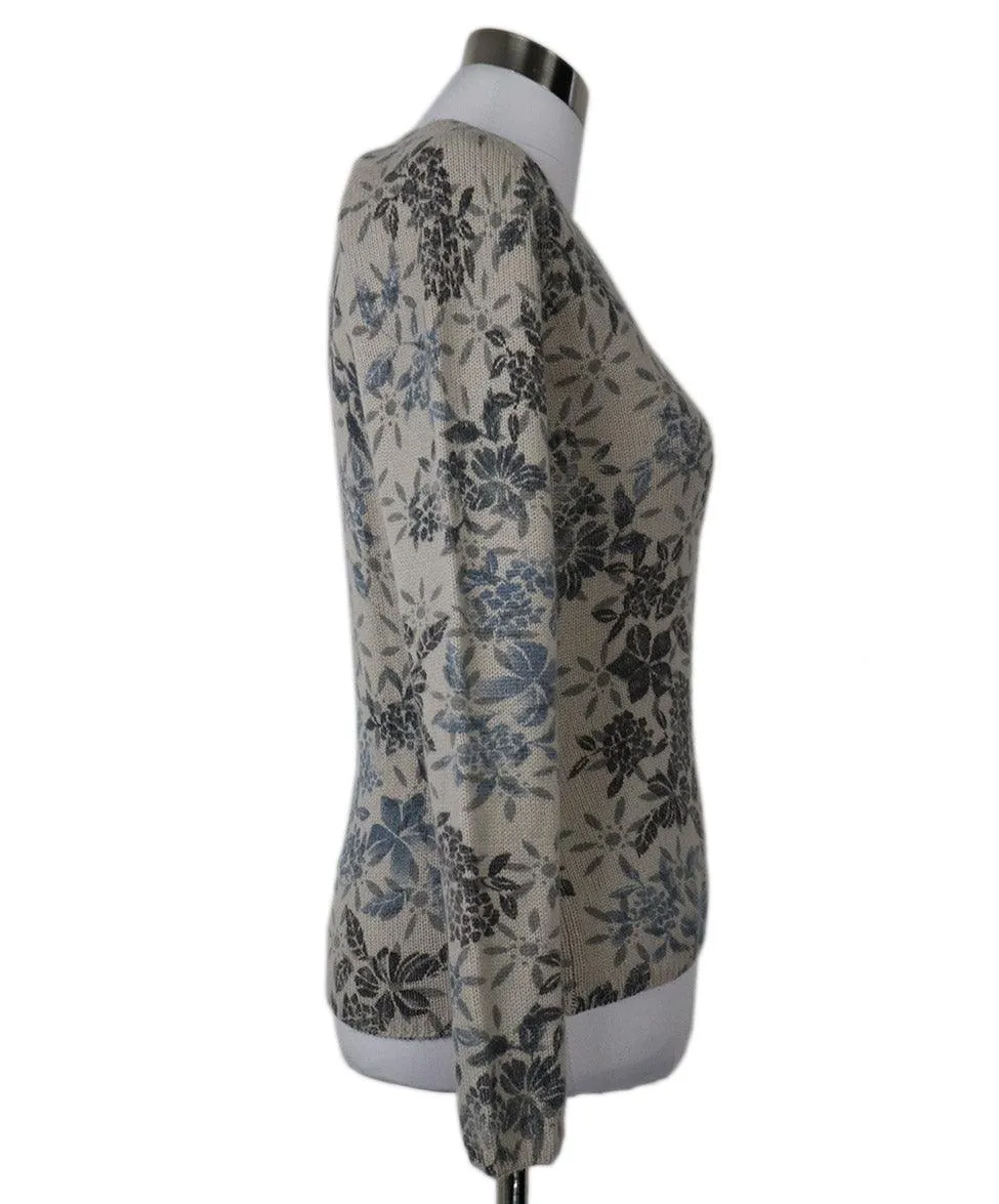 Loro Piana Blue & Grey Floral Cashmere Sweater sz 2