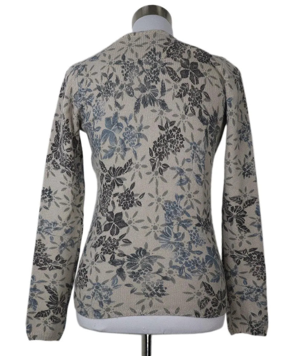 Loro Piana Blue & Grey Floral Cashmere Sweater sz 2