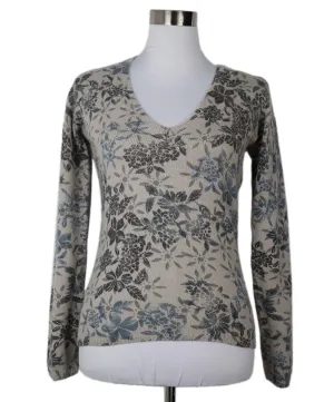 Loro Piana Blue & Grey Floral Cashmere Sweater sz 2