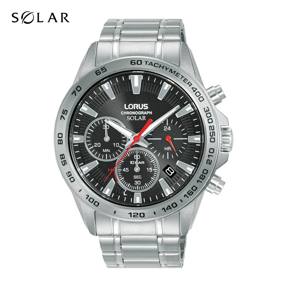Lorus Black Dial Solar Chronograph Mens Watch RZ501AX9